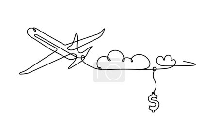Téléchargez les illustrations : Plan abstrait avec dollar comme dessin au trait sur fond blanc - en licence libre de droit