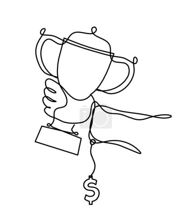 Illustration for Abstract cup with dollar as continuous lines drawing on white as background - Royalty Free Image