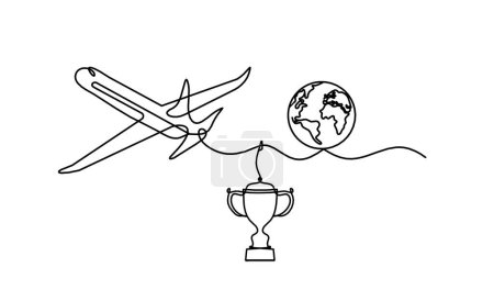 Illustration for Abstract plane with trophy as line drawing on white background - Royalty Free Image