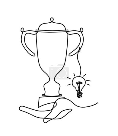 Illustration for Abstract cup with light bulb as continuous lines drawing on white as background - Royalty Free Image