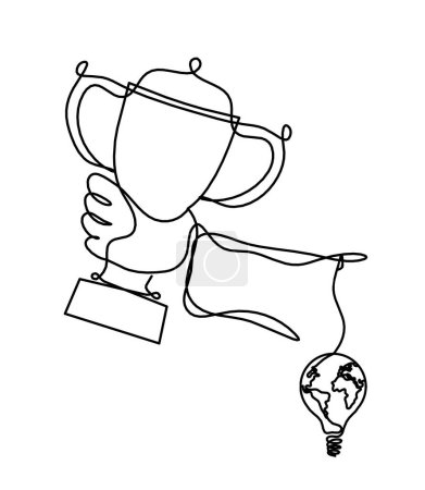Illustration for Abstract cup with light bulb as continuous lines drawing on white as background - Royalty Free Image