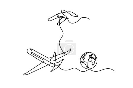 Illustration for Abstract plane with hand as line drawing on white background - Royalty Free Image
