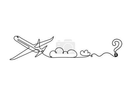 Illustration for Abstract plane with question mark as line drawing on white background - Royalty Free Image