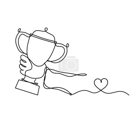 Ilustración de Copa abstracta con corazón como líneas continuas dibujando sobre blanco como fondo - Imagen libre de derechos
