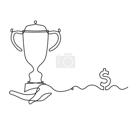 Ilustración de Copa abstracta con dólar como líneas continuas dibujando sobre blanco como fondo - Imagen libre de derechos