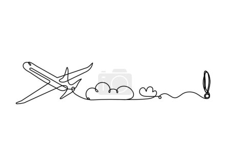 Illustration for Abstract plane with exclamation mark as line drawing on white background - Royalty Free Image