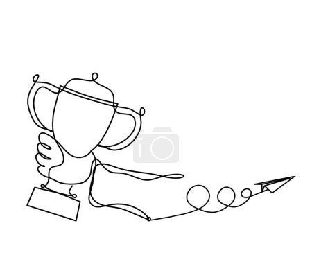 Ilustración de Copa abstracta con plano de papel como líneas continuas dibujando sobre blanco como fondo - Imagen libre de derechos