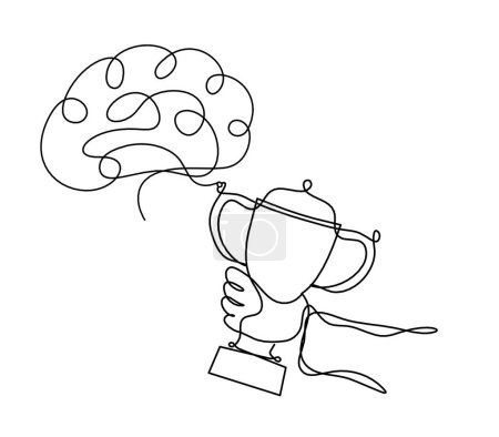 Illustration for Abstract cup with brain as continuous lines drawing on white as background - Royalty Free Image