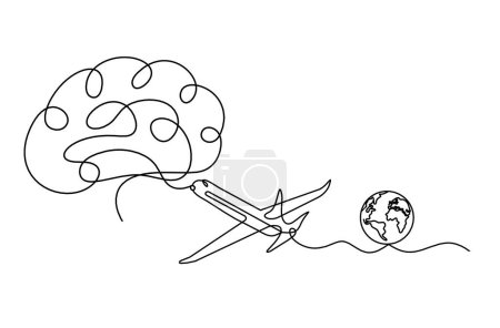 Illustration for Abstract plane with brain as line drawing on white background - Royalty Free Image