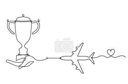 Illustration for Abstract cup with plane as continuous lines drawing on white as background - Royalty Free Image