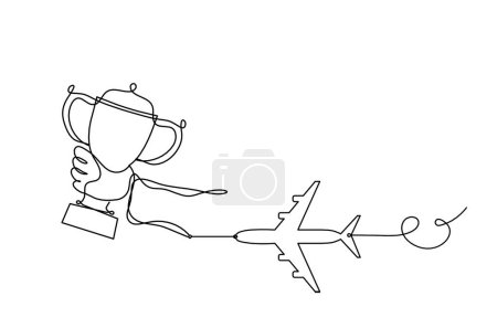 Illustration for Abstract cup with plane as continuous lines drawing on white as background - Royalty Free Image