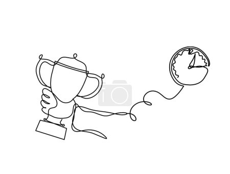 Illustration for Abstract cup with clock as continuous lines drawing on white as background - Royalty Free Image