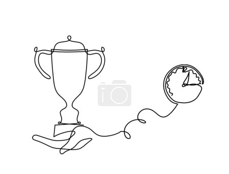 Illustration for Abstract cup with clock as continuous lines drawing on white as background - Royalty Free Image