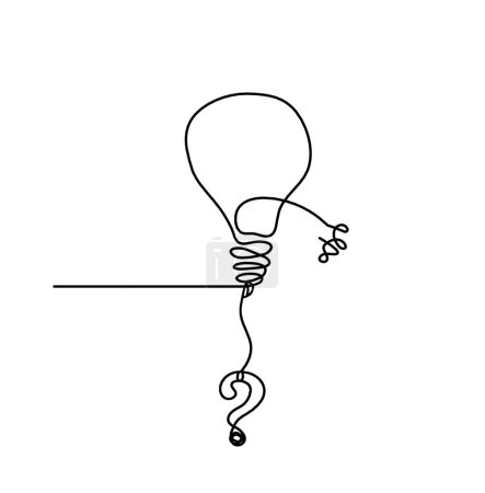 Ilustración de Bombilla de luz abstracta con signo de interrogación como dibujo de línea sobre fondo blanco - Imagen libre de derechos