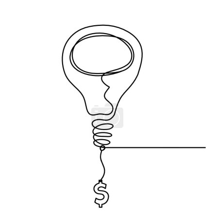 Illustration for Abstract light bulb with dollar as line drawing on white background - Royalty Free Image