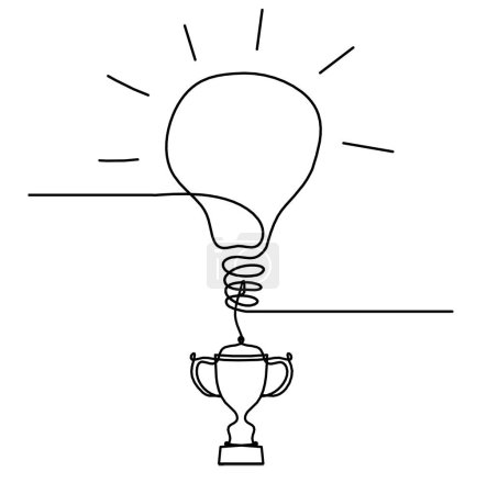 Illustration for Abstract light bulb with trophy as line drawing on white background - Royalty Free Image
