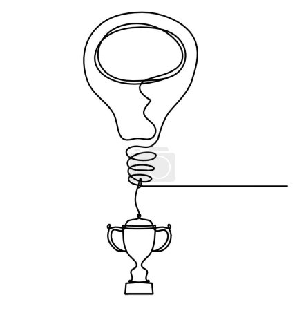 Téléchargez les illustrations : Ampoule abstraite avec trophée comme dessin au trait sur fond blanc - en licence libre de droit