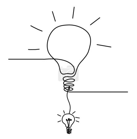 Illustration for Abstract light bulb with light bulb as line drawing on white background - Royalty Free Image