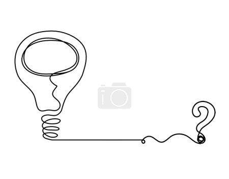 Téléchargez les illustrations : Ampoule abstraite avec question comme dessin au trait sur fond blanc - en licence libre de droit