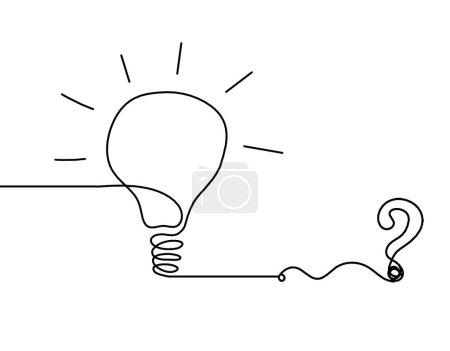 Illustration for Abstract light bulb with question as line drawing on white background - Royalty Free Image