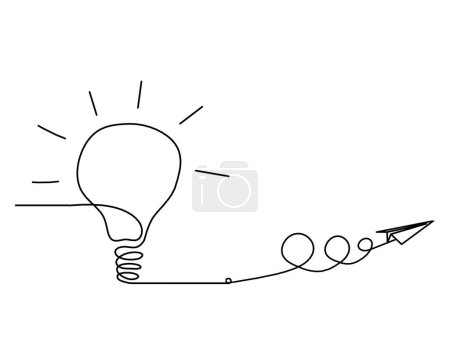 Téléchargez les illustrations : Ampoule abstraite avec plan en papier comme dessin au trait sur fond blanc - en licence libre de droit