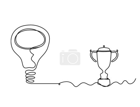 Illustration for Abstract light bulb with trophy as line drawing on white background - Royalty Free Image