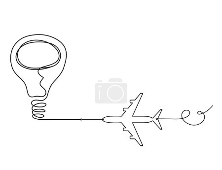 Ilustración de Bombilla abstracta con plano como dibujo de línea sobre fondo blanco - Imagen libre de derechos