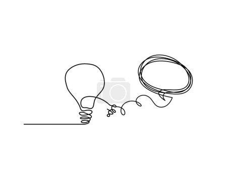 Illustration for Abstract light bulb with comment as line drawing on white background - Royalty Free Image