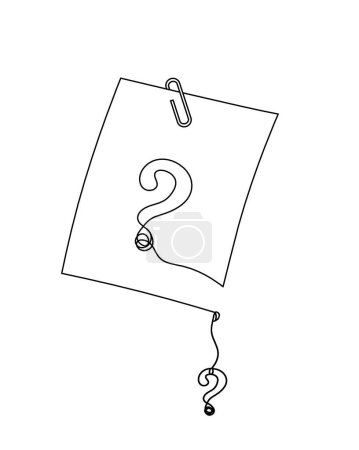 Ilustración de Papel abstracto con clip de papel y signo de interrogación como dibujo en línea sobre blanco como fondo - Imagen libre de derechos
