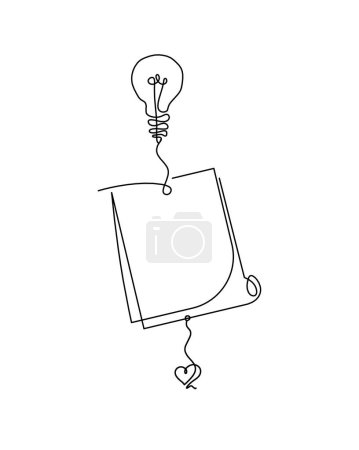 Illustration for Abstract paper with paper clip and heart as line drawing on white as background - Royalty Free Image