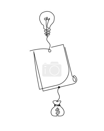 Ilustración de Papel abstracto con clip de papel y dólar como dibujo en línea sobre blanco como fondo - Imagen libre de derechos