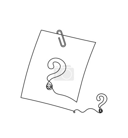 Illustration for Abstract paper with paper clip and question mark as line drawing on white as background - Royalty Free Image
