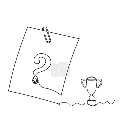 Illustration for Abstract paper with paper clip and trophy as line drawing on white as background - Royalty Free Image