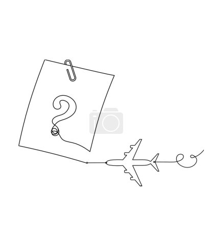 Illustration for Abstract paper with paper clip and plane as line drawing on white as background - Royalty Free Image
