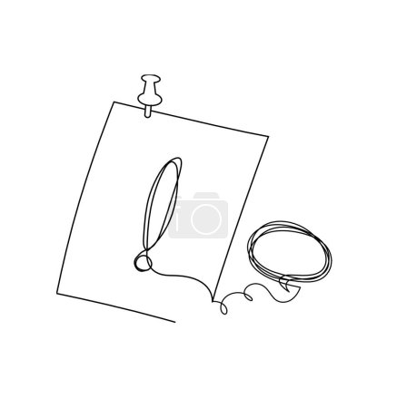 Illustration for Abstract paper with paper clip and comment as line drawing on white as background - Royalty Free Image
