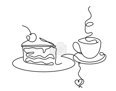 Téléchargez les illustrations : Tranquillité abstraite du gâteau et du cœur comme lignes continues dessinant sur fond blanc - en licence libre de droit