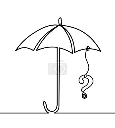 Ilustración de Paraguas abstracto con signo de interrogación como dibujo de línea sobre fondo blanco - Imagen libre de derechos