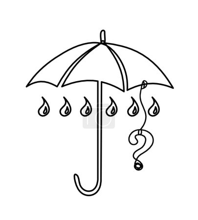 Ilustración de Paraguas abstracto con signo de interrogación como dibujo de línea sobre fondo blanco - Imagen libre de derechos