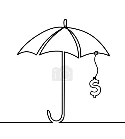 Illustration for Abstract umbrella with dollar as line drawing on white background - Royalty Free Image
