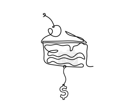 Illustration for Abstract peace of cake and dollar as continuous lines drawing on white background - Royalty Free Image
