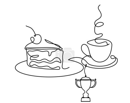 Illustration for Abstract peace of cake and trophy as continuous lines drawing on white background - Royalty Free Image