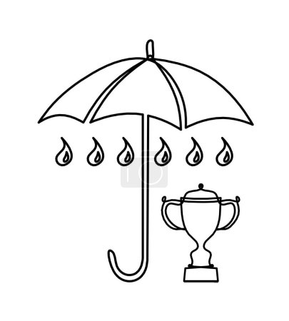 Illustration for Abstract umbrella with trophy as line drawing on white background - Royalty Free Image