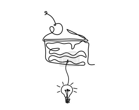 Illustration for Abstract peace of cake and light bulb as continuous lines drawing on white background - Royalty Free Image
