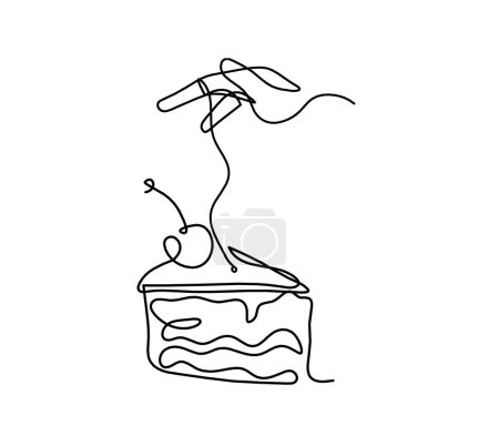 Téléchargez les illustrations : Tranquillité abstraite du gâteau et de la main comme lignes continues dessinant sur fond blanc - en licence libre de droit