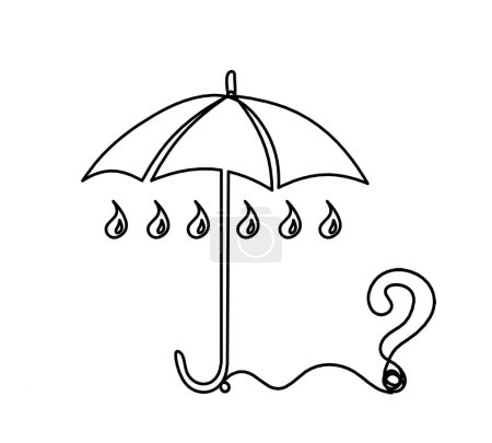 Illustration for Abstract umbrella with question mark as line drawing on white background - Royalty Free Image