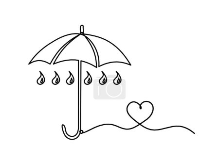 Ilustración de Paraguas abstracto con corazón como dibujo de línea sobre fondo blanco - Imagen libre de derechos