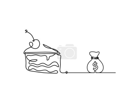 Illustration for Abstract peace of cake and dollar as continuous lines drawing on white background - Royalty Free Image