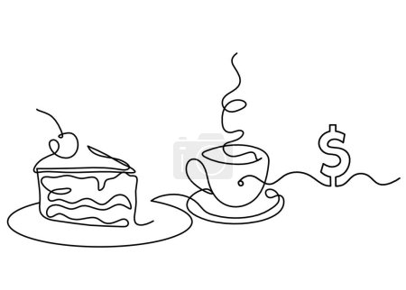 Ilustración de Paz abstracta de pastel y dólar como líneas continuas dibujando sobre fondo blanco - Imagen libre de derechos