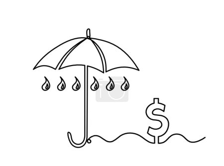 Illustration for Abstract umbrella with dollar as line drawing on white background - Royalty Free Image