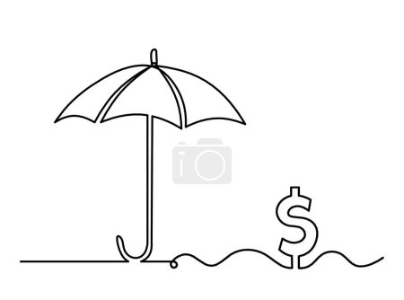 Téléchargez les illustrations : Parapluie abstrait avec dollar comme dessin au trait sur fond blanc - en licence libre de droit